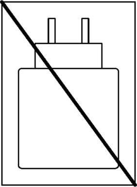 Pictogram representing a crossed-out charger in a rectangle to indicate that there is no charger in the packaging.